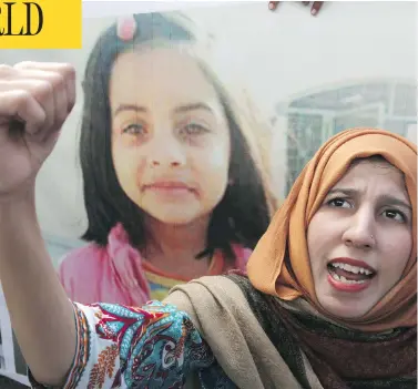  ?? K.M. CHAUDARY / THE ASSOCIATED PRESS ?? A Pakistani student condemns the rape and killing of eight-year-old Zainab Ansari last week, at a rally Thursday in Lahore. Two people were killed and three others were wounded after angry protesters attacked a police station.