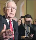  ?? AP ?? U.S. Senate Majority Leader Mitch McConnell on Capitol Hill in Washington, D.C., on Tuesday. McConnell and other Republican­s have called for Alabama Senate GOP candidate Roy Moore to step aside in the wake of sexual-misconduct allegation­s.