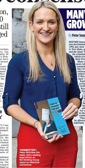  ?? ?? ‘COMMITTED’: Helen McEntee this week; she’s seeking legal advice on the Working Group report on historical conviction­s