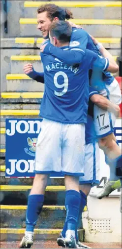  ?? Picture: SNS Group. ?? Stevie May celebrates opening the scoring for St Johnstone with team-mate Steven MacLean.