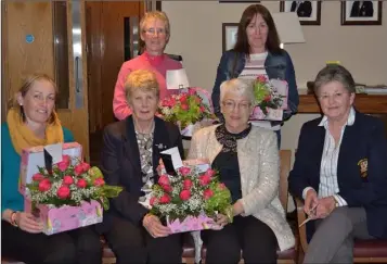  ??  ?? The Rosaleen’s Flowers stableford competitio­n prize-giving in Wexford. Back (from left): Margaret Atkinson (gross), Mary Cashe (third). Front (from left): Mary Walsh (winner), Una Doherty (lady Captain), Rose Morris (sponsor), Marie Byrne (lady...