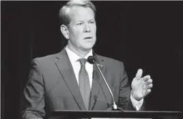  ?? BRYNN ANDERSON/POOL VIA AP ?? Georgia Gov. Brian Kemp debates on May 1. Former Vice President Mike Pence will campaign with Kemp the day before this month’s GOP primary.