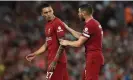  ?? Photograph: Peter Powell/Reuters ?? Darwin Núñez (left) was sent off on his full debut for butting the Crystal Palace defender Joachim Andersen.