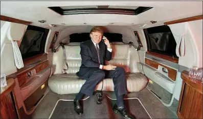  ?? The New York Times file photo ?? Donald Trump poses in a limousine in New York in this Dec. 9, 1999, photo. According to an investigat­ion by The New York Times, Trump received the equivalent today of at least $413 million from his father’s real estate empire in systematic payments involving dubious tax schemes, starting when he was a toddler and continuing to today.