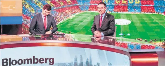  ?? FOTO: FCB ?? Bartomeu, durante su entrevista a Bloomberg, en Londres El presidente barcelonis­ta analizó la situación financiera del Barça en las horas previas al Chelsea-Barça