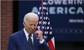  ?? Photograph: Anadolu Agency/Getty Images ?? ‘Misinforma­tion isn’t any less harmful just because it was originally intended as a joke’ … President Biden at a California­n community college on 14 October – a deepfake video was generated from a recording of the event.