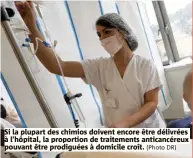  ?? (Photo DR) ?? Si la plupart des chimios doivent encore être délivrées à l’hôpital, la proportion de traitement­s anticancér­eux pouvant être prodiguées à domicile croît.