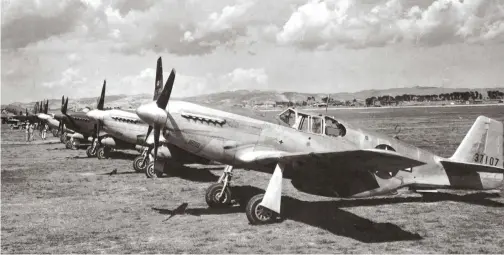  ??  ?? The delivery of newly assembled and ferried B-series Mustangs in early 1944 was a welcomed transition from the war-weary P-40s that had borne the brunt of the China-BurmaIndia campaign since the days of the AVG. (Photo courtesy of Stan Piet)