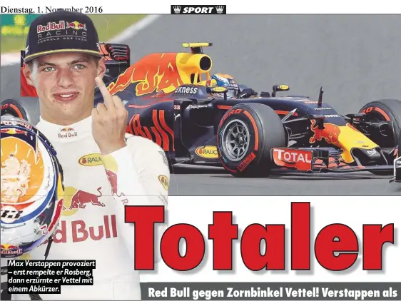  ?? Foto: DIENER/EM ?? Max Verstappen provoziert – erst rempelte er Rosberg, dann erzürnte er Vettel mit einem Abkürzer.