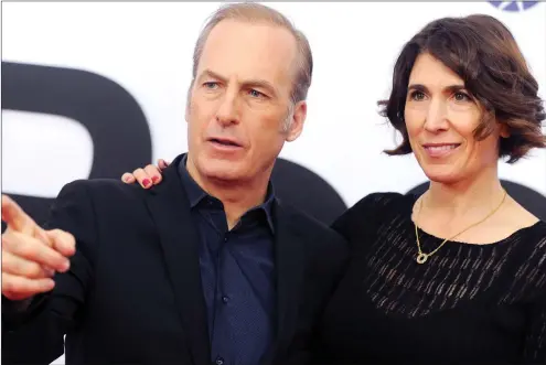  ?? ?? Clockwise from left: Bob Odenkirk at the premiere of Better Call Saul in Hollywood. The series returns to Netflix next week for a sixth season; Odenkirk with his wife, Naomi and as Jimmy McGill in Better Call Saul, a spin-off from the hugely successful Breaking Bad