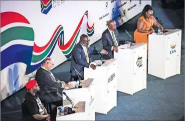  ?? ?? Talk shop: Representa­tives of political parties take part in the Mail & Guardian’s election debate, hosted by economics editor Sarah Smit and political editor Lizeka Tandwa (above right).