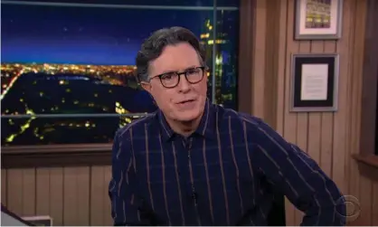  ?? Photograph: Youtube ?? Stephen Colbert: ‘Buckle up everybody, because this call is like if Watergate and the Ukraine scandal had a baby that they made on the Access Hollywood bus.’