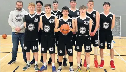  ??  ?? ● Caernarfon Celts u18s with Coach, Sion Owen, following their win against the Warriors which ensured they become the Under 18s North Wales Basketball League champions for 2020.