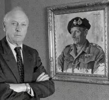  ??  ?? TRADE RELATIONS EXPERT: The 2nd Viscount Montgomery of Alamein in front of a portrait of his famous father
