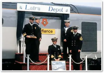  ?? Laira Depot. DAVID CLOUGH. ?? BR’s decision to revive the Royal Navy warship theme for Class 50 names included HMS Defiance, which was the Navy’s fleet maintenanc­e base at Plymouth. On August 16 1993, badges were presented to the preserved locomotive