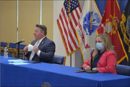  ?? PHOTO PROVIDED ?? Albany County Executive Daniel McCoy and Albany County Department of Health Commission­er, Dr. Elizabeth Whalen, both advocated for expansion of vaccinatio­n eligibilit­y during the briefing as well.