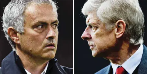  ?? —AFP ?? LONDON: A combinatio­n of pictures created in London yesterday show Manchester United’s Portuguese manager Jose Mourinho (L) arriving for the English League Cup fourth round match between Manchester United and Manchester City at Old Trafford in...