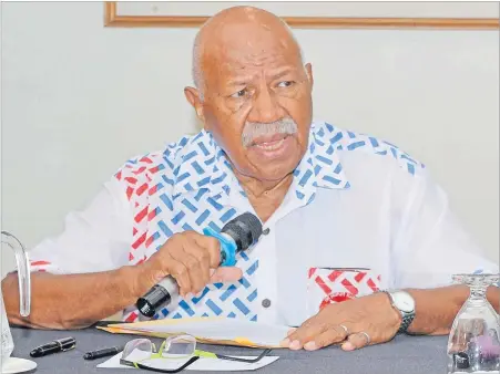  ?? Picture: BALJEET SINGH ?? The People’s Alliance party leader Sitiveni Rabuka during the press conference at
Tanoa Waterfront Hotel in Lautoka.