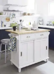  ??  ?? Belmont White Kitchen Island expands your work surface and storage area. Designed by Bill Eastburn of William Eastburn Design with retro styling features a sustainabl­e solid rubberwood, top with a foodsafe oil finish. The Belmont Kitchen Island is a...