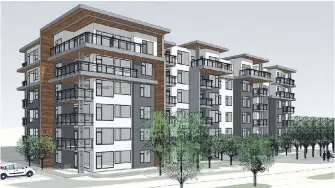  ??  ?? The Radius, expected to start constructi­on next year, is the first six-storey condominiu­m building made entirely of wood in Greater Victoria, said developer Travis Lee.