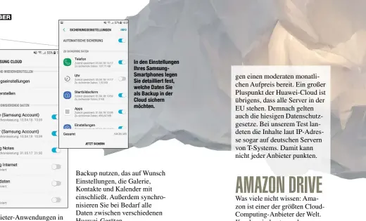  ??  ?? In den Einstellun­gen Ihres SamsungSma­rtphones legen Sie detaillier­t fest, welche Daten Sie als Backup in der Cloud sichern möchten.