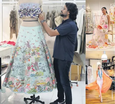  ?? ?? El diseñador de moda indio Rahul Mishra trabaja en un diseño en su taller de Noida.