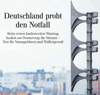  ?? FOTO: ROLF VENNENBERN­D/DPA ?? Am Donnerstag um 11 Uhr wird die Bevölkerun­g per Sirenen für das Thema Warnung sensibilis­iert.