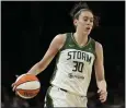  ?? JOHN LOCHER — THE ASSOCIATED PRESS ?? Free agent forward Breanna Stewart, a former WNBA MVP, announced that she will play for New York this season.