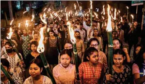  ?? ?? Members of All Assam Students Union (AASU) take part in a protest march after the central government notified the rules for implementa­tion of the CAA