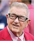  ?? (AP Photo/jeff Roberson, File) ?? Former St. Louis Cardinals manager Whitey Herzog is seen before the start a baseball game between the St. Louis Cardinals and the New York Mets on Aug. 19, 2023, in St. Louis. Herzog, the gruff and ingenious Hall of Fame manager who guided the St. Louis Cardinals to three pennants and a World Series title in the 1980s and perfected an intricate, nail-biting strategy known as "Whiteyball," has died. He was 92. Cardinals spokesman Brian Bartow said Tuesday the team had been informed of his death by Herzog's family.