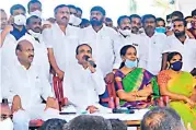  ?? — DC ?? Former health minister Etala Rajendar addresses a press meet at his residence in Shamirpet on Friday.