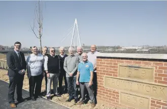  ??  ?? Deputy leader of Sunderland City Council Coun Michael Mordey, left, with former workers from the Crown Works site, including Mick Chisholm, Dave Carverhill, Kev Paxton, Joe Jefferson, Peter Davidson, Jim Allen, Bill Young and Ken Holmes.