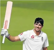  ?? Picture: ACTION IMAGES VIA REUTERS/PAUL CHILDS ?? WRAPPING IT UP: England’s Alastair Cook celebrates his century against India at the Oval on Monday.