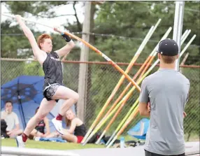  ?? Photograph­s courtesy Ranee Nunley ?? Pea Ridge Blackhawk Zach Woods took third place in the pole vault clearing 14 feet.