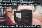  ??  ?? speaker. Ada dua layar 10 inci, dan tablet 7 inci di kabin belakang untuk pengaturan banyak fitur kenyamanan