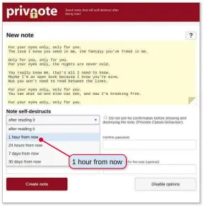  ??  ?? Using Privnote you can set when your email will self-destruct