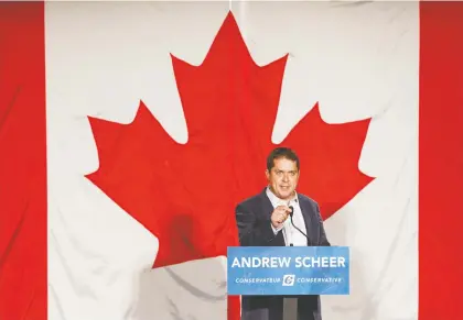  ?? IAN KUCERAK ?? Conservati­ve Party Leader Andrew Scheer says Liberal spending has become reckless and it will take him two terms to balance the budget.