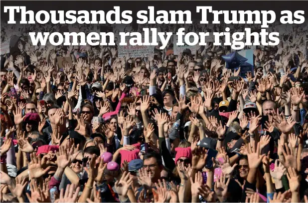  ?? AFP ?? Women protesters from Los Angeles to New York took to streets in support of female empowermen­t and slammed Trump’s views on immigratio­n, abortion and women’s rights. —