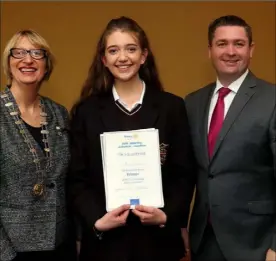 ??  ?? Maura Bell, president, Wexford Rotary; Gia Simmons, winner, Youth Leadership Developmen­t competitio­n; and Karl Fitzpatric­k, competitio­n chairman.