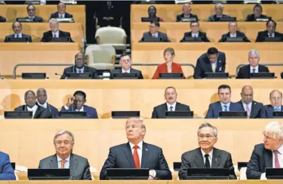  ?? EVAN VUCCI, AP ?? President Trump attends a meeting with other world leaders on “Reforming the United Nations: Management, Security and Developmen­t” on Monday. The president will address the U.N. General Assembly on Tuesday.