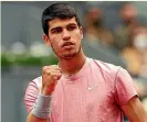  ??  ?? rankings since the end of last season and this month became the youngest man, pictured above, to make his ATP Top 100 debut since Borna Coric in 2014.