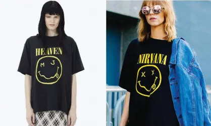  ??  ?? The eyes have it … Marc Jacobs’ design, left, with Nirvana’s original, right. Composite: Mac Jacobs/Getty Images