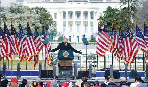  ?? Associated Press ?? With the White House in the background, President Donald Trump speaks at a rally Jan. 6 in Washington.