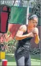  ?? TWITTER ?? Boxer Mary Kom posted this picture of a workout session at home in the Capital.