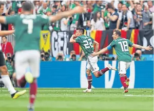  ??  ?? Hirving Lozano races away after scoring Mexico’s winning goal.