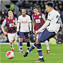  ??  ?? Spot on: Tottenham Hotspur’s Dele Alli scores the equaliser against Burnley at Turf Moor