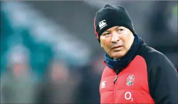  ?? BEN STANSALL / AFP ?? England coach Eddie Jones watches the warm-up before the Six Nations match between England and Wales at Twickenham in west London on February 10.