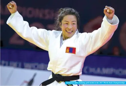  ??  ?? D.Sumiya after claiming gold medal at the 2017 World Judo Championsh­ips