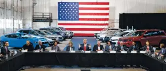  ?? THE ASSOCIATED PRESS ?? President Donald Trump hosts a roundtable discussion at the American Center of Mobility on Wednesday in Ypsilanti Township, Mich.