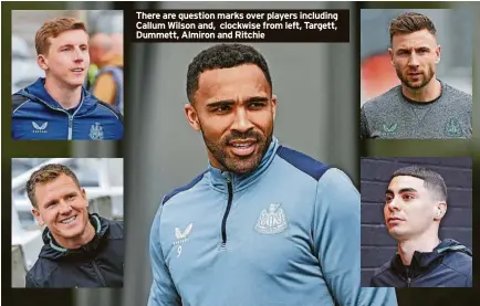  ?? ?? There are question marks over players including Callum Wilson and, clockwise from left, Targett, Dummett, Almiron and Ritchie